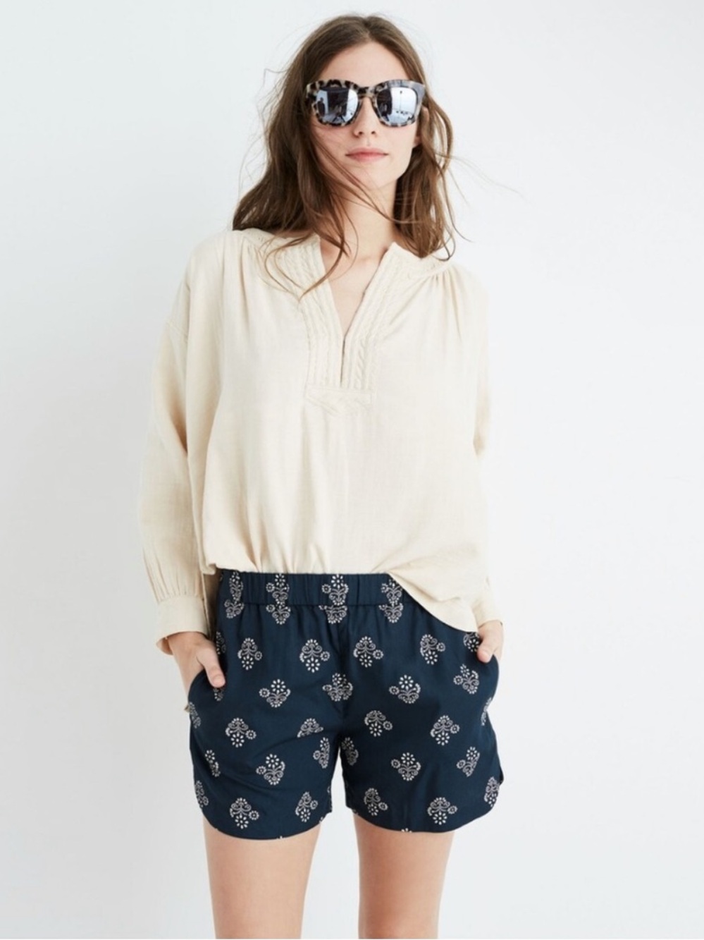 Madewell Drapey Pull-On Flowerstamp Shorts